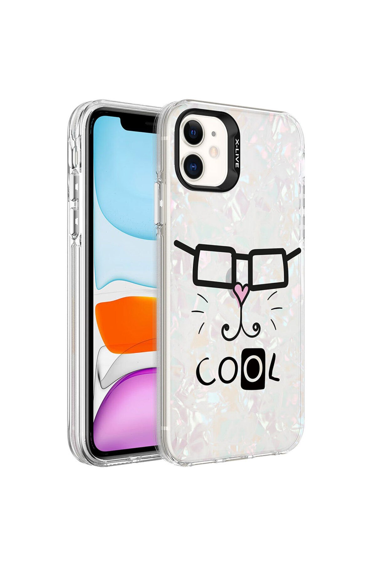 iPhone 12 Uyumlu Mermer Desenli BSAY Marbello Kılıf-Pembe Beyaz
