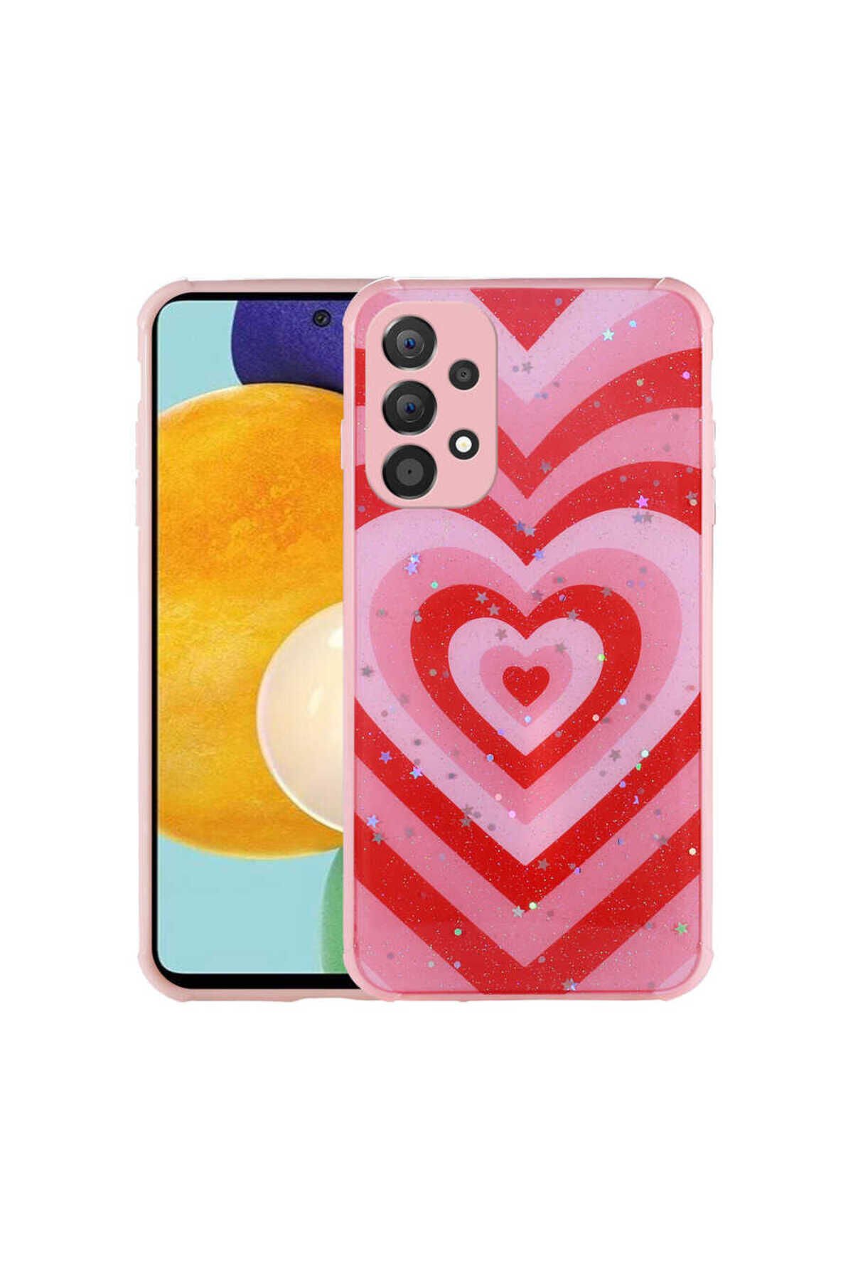 Galaxy A33 5G Kılıf Simli Desenli Kamera Korumalı Parlak SBT Popy Kapak - Kalp
