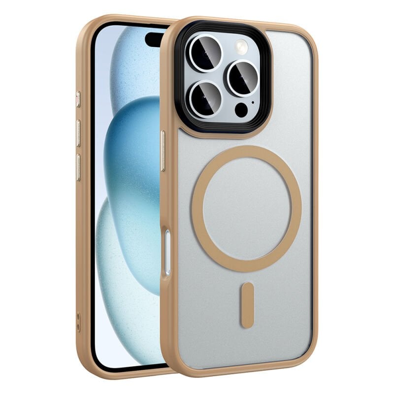 iPhone 16 Pro Kılıf Mat Arka Yüzey Wireless Şarj Özellikli Zore Flet M-safe Kılıf Desert Titanyum