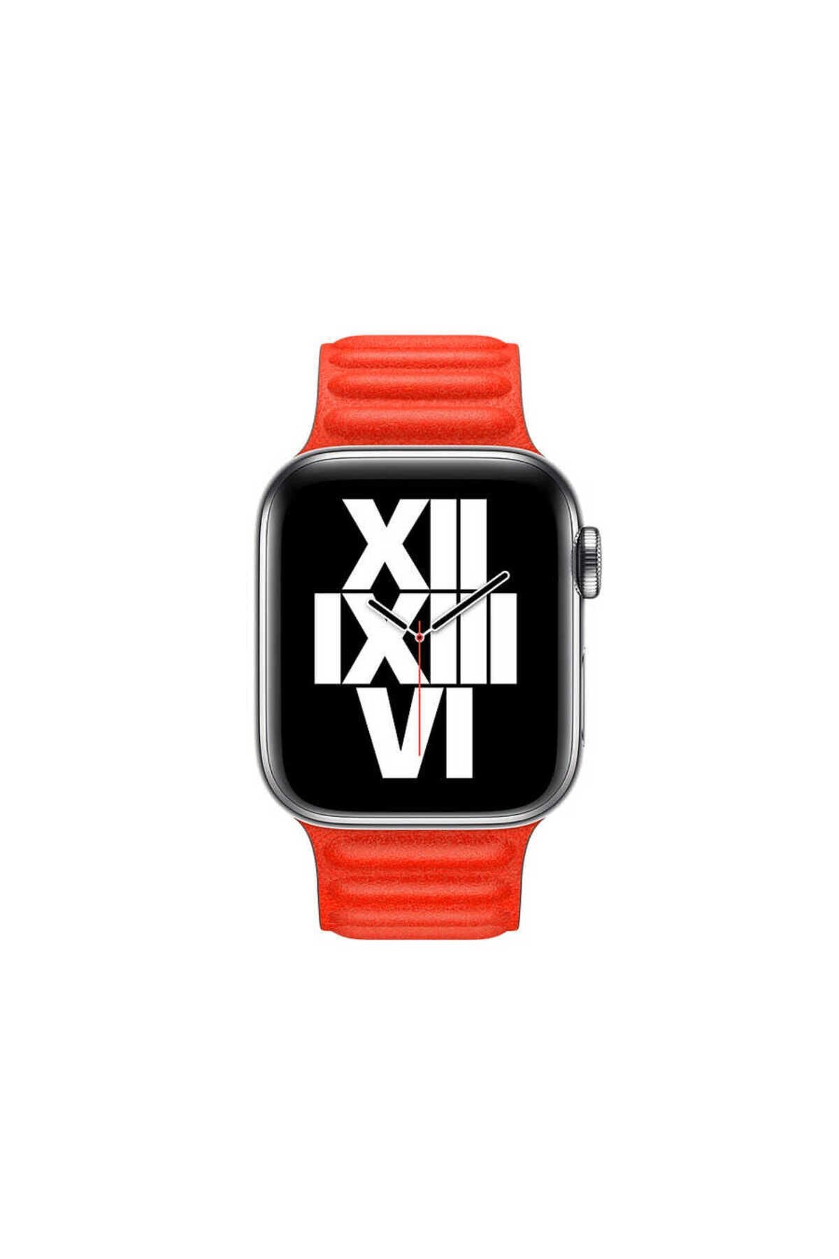 Watch Ultra 49mm Kordon Uyumlu KRD-34 Deri Strap Kayış BSAY- Pembe Kırmızı