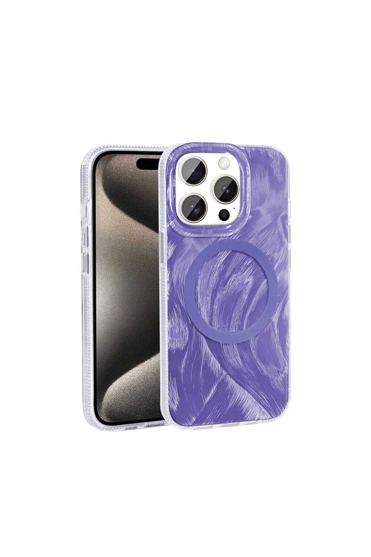 iPhone 15 Pro Max Kılıf Magsafe Şarj Özellikli Fırça Boya Desenli BSAY Palet Kapak - Pembe Pembe