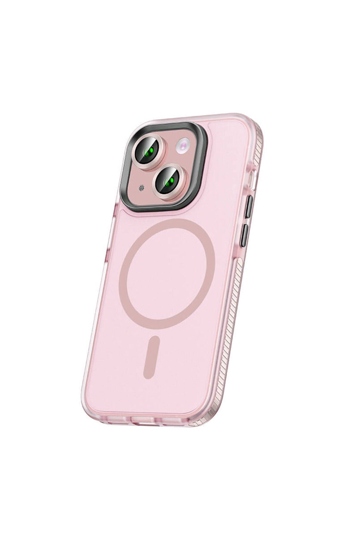 iPhone 15 Kılıf Airbagli Magsafe Wireless Şarj Özellikli Lens Koruyuculu BSAY Klaptika Kapak - Pembe Pembe