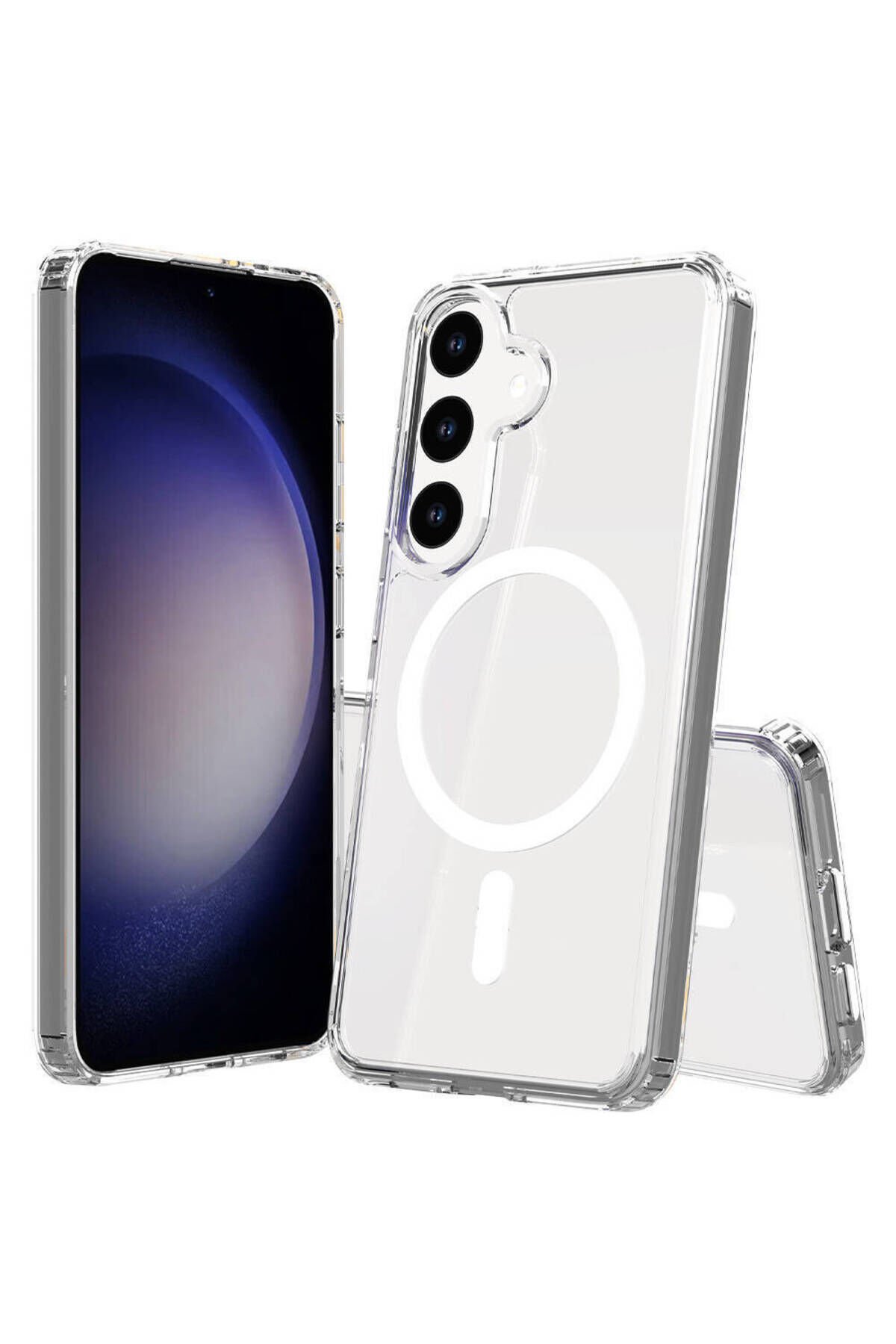 Galaxy S25 FE Kılıf M-safe Şarj Özellikli Şeffaf Sert PC ASMA Embos Kapak - Şeffaf Şeffaf