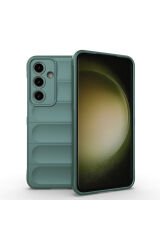 Galaxy S25 FE Kılıf Esnek TPU Oyuklu Arka Yüzey Tasarımlı BSAY Etnik Silikon Kapak - Koyu Yeşil Yeşil