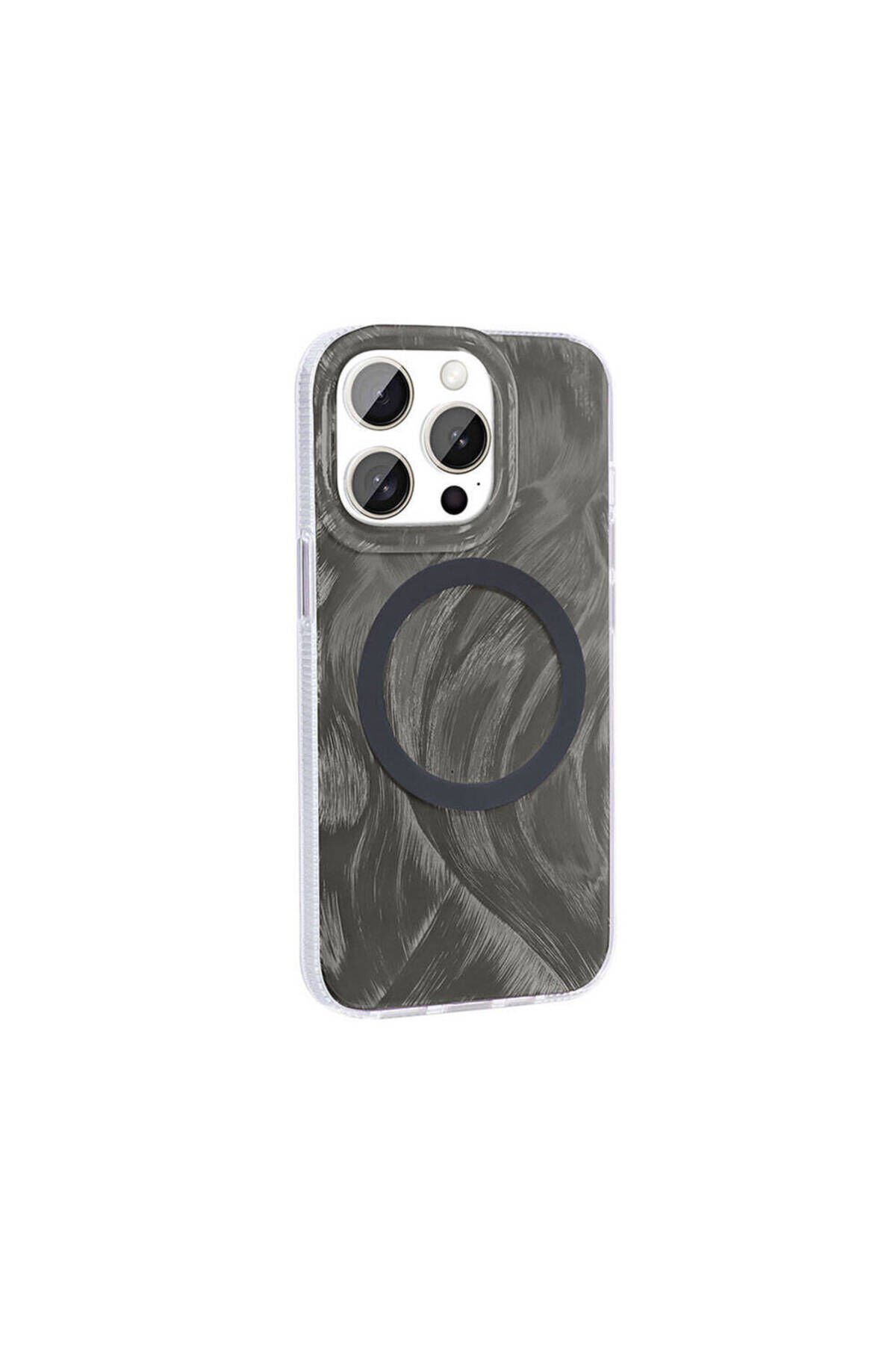 iPhone 15 Pro Max Kılıf Magsafe Şarj Özellikli Fırça Boya Desenli BSAY Palet Kapak - Pembe Gri