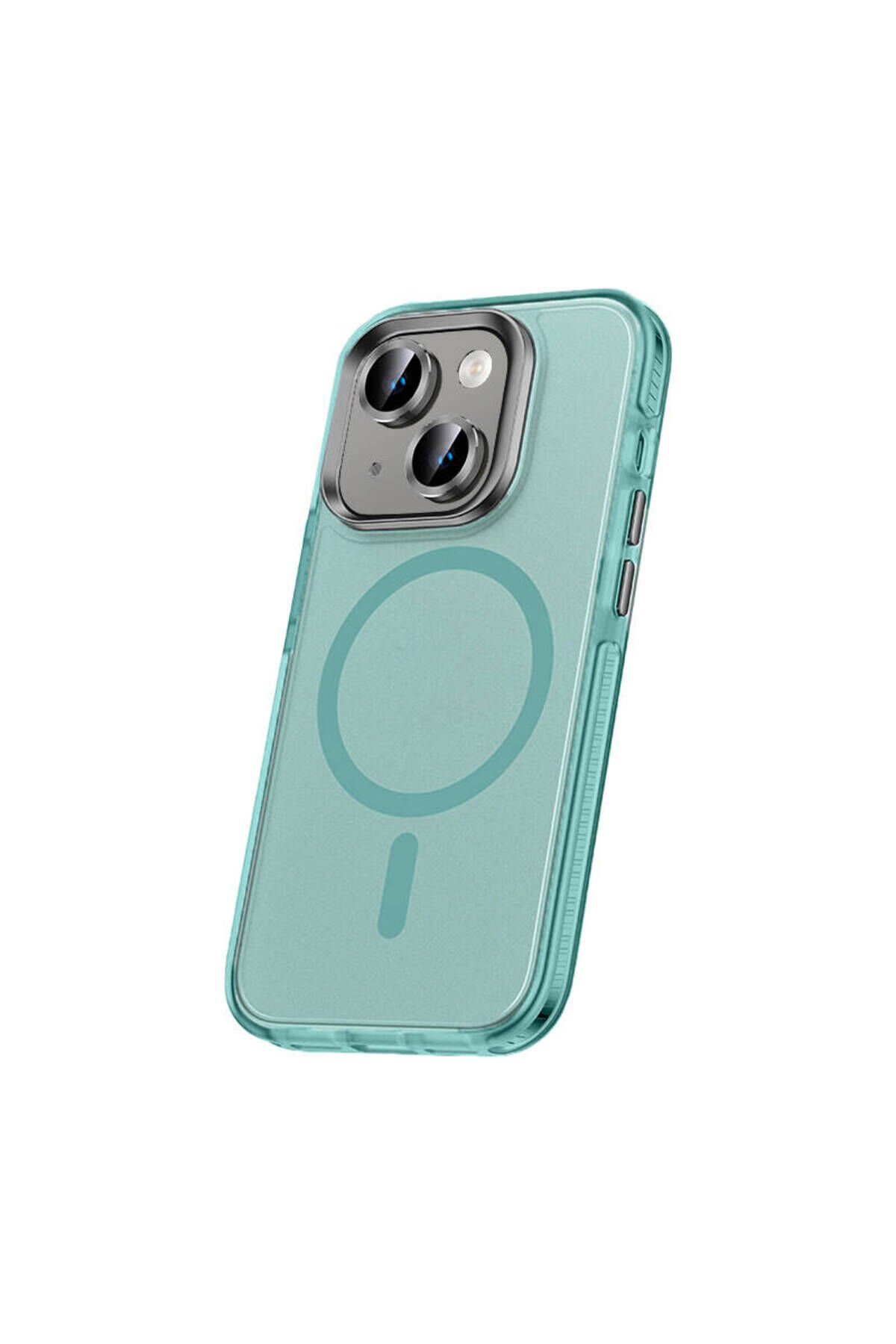 iPhone 15 Kılıf Airbagli Magsafe Wireless Şarj Özellikli Lens Koruyuculu BSAY Klaptika Kapak - Pembe Mavi Açık