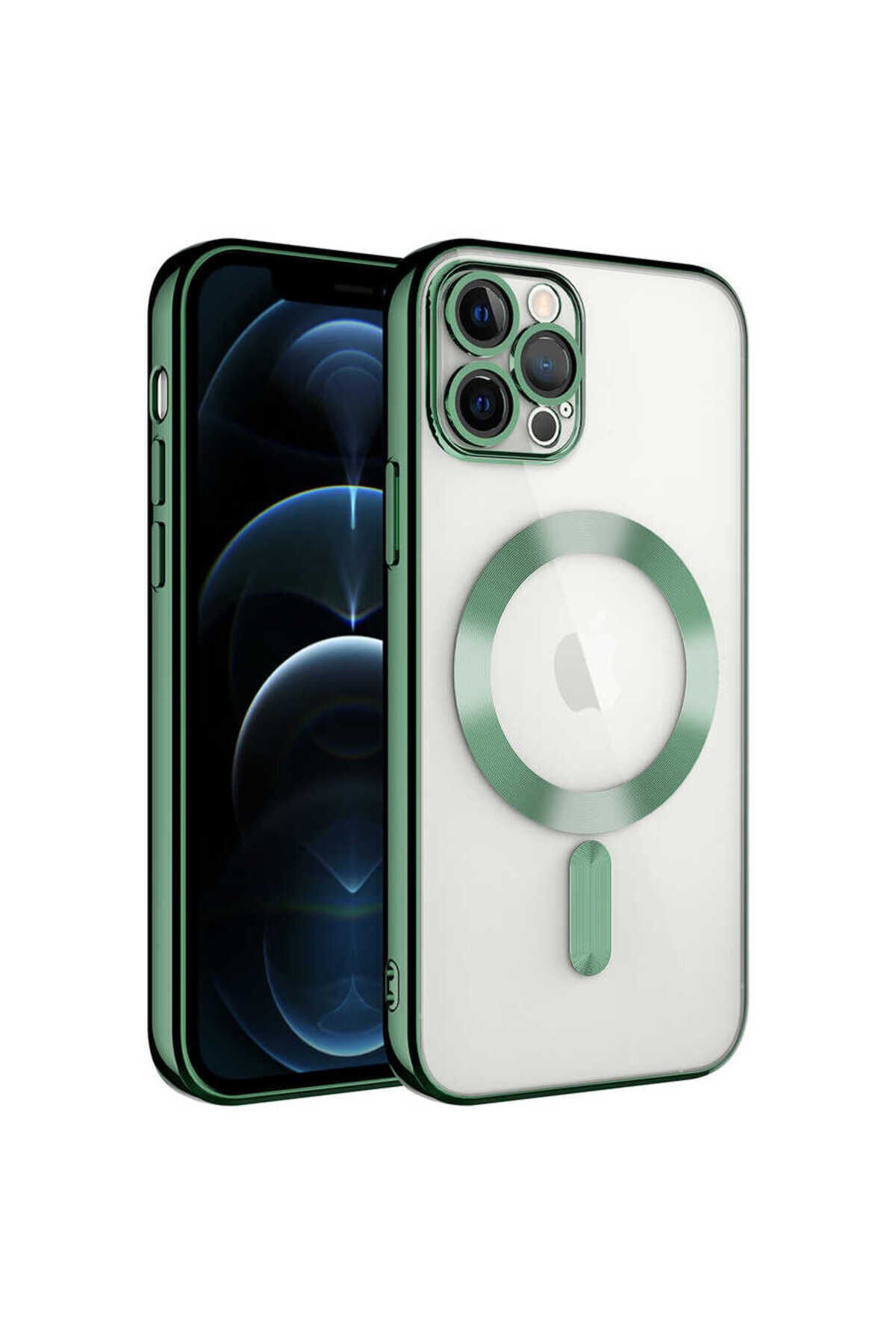 iPhone 11 Pro Uyumlu Kamera Korumalı Magsafe Wireless Şarj Özellikli BSAY Demre Kılıf-Koyu Yeş Koyu Yeşil