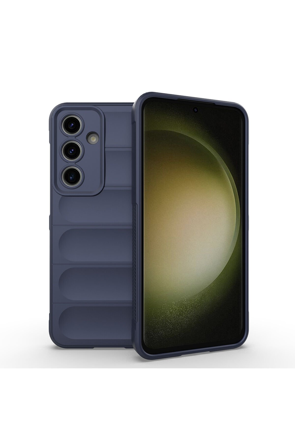 Galaxy S25 FE Kılıf Esnek TPU Oyuklu Arka Yüzey Tasarımlı BSAY Etnik Silikon Kapak - Koyu Yeşil Lacivert