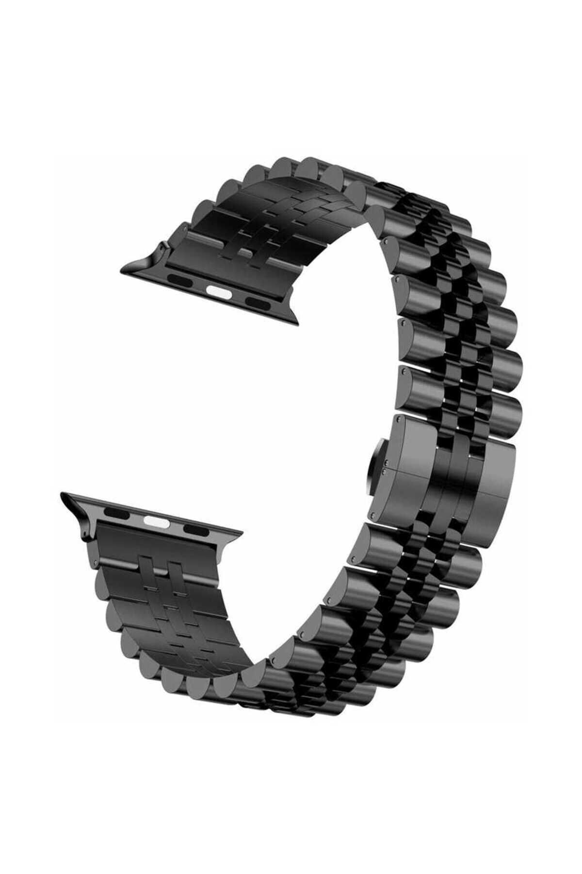 Watch Ultra 49mm Kordon Uyumlu KRD-36 Metal Strap Kayış BSAY- Gümüş Siyah