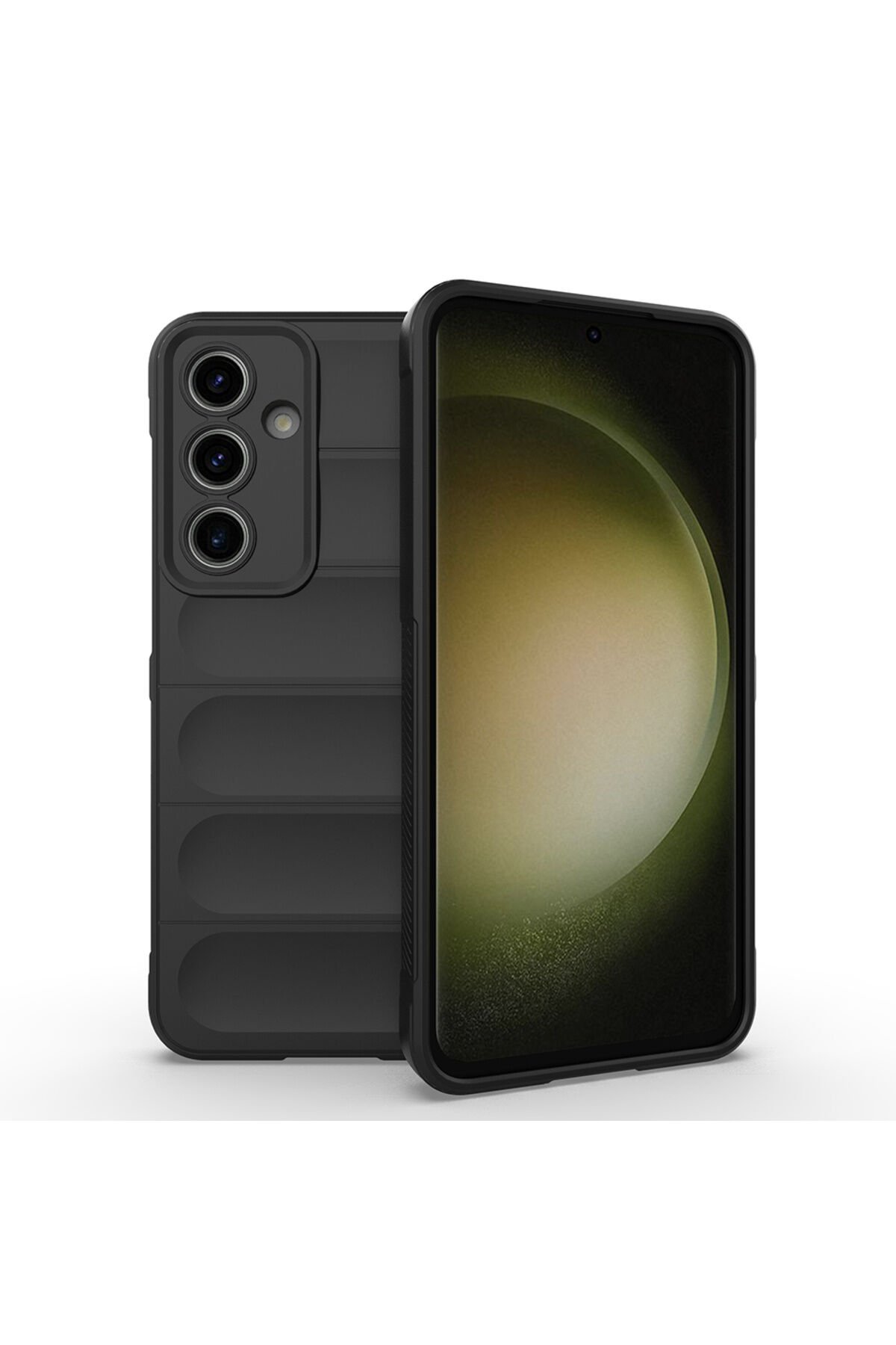Galaxy S25 FE Kılıf Esnek TPU Oyuklu Arka Yüzey Tasarımlı BSAY Etnik Silikon Kapak - Koyu Yeşil Siyah