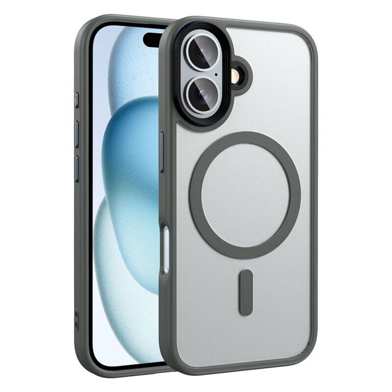 iPhone 16 Plus Kılıf Mat Arka Yüzey Wireless Şarj Özellikli Zore Flet M-safe Kılıf Titanyum