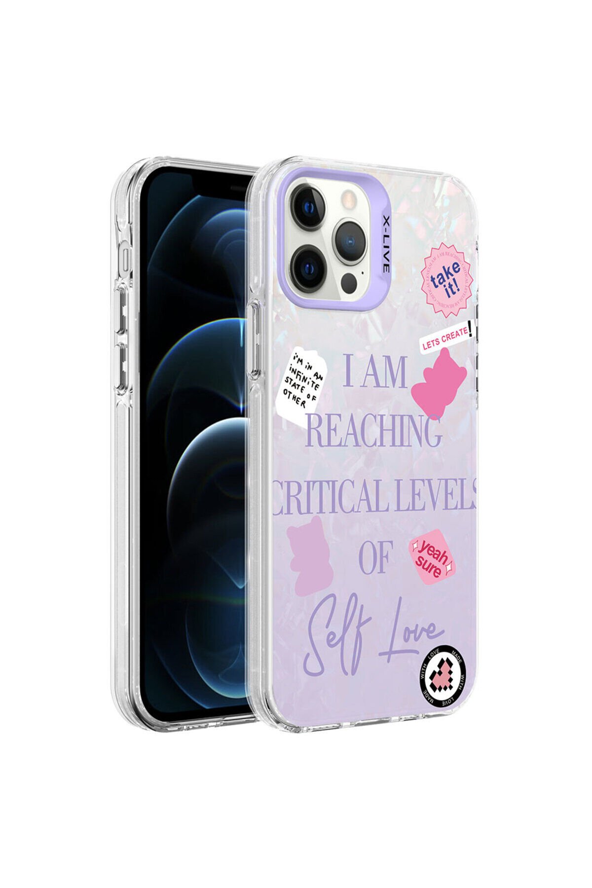 iPhone 12 Pro Max Uyumlu Mermer Desenli BSAY Marbello Kılıf-Pembe Mor