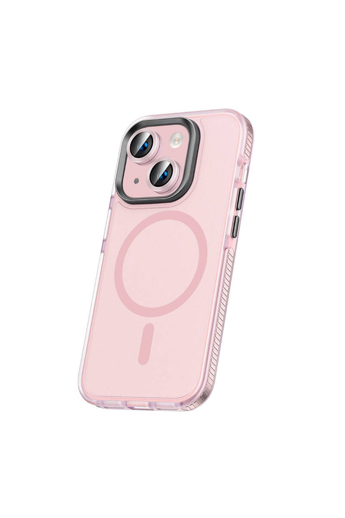 iPhone 15 Plus Kılıf Airbagli Magsafe Wireless Şarj Özellikli Lens Koruyuculu BSAY Klaptika Kapak - Pembe