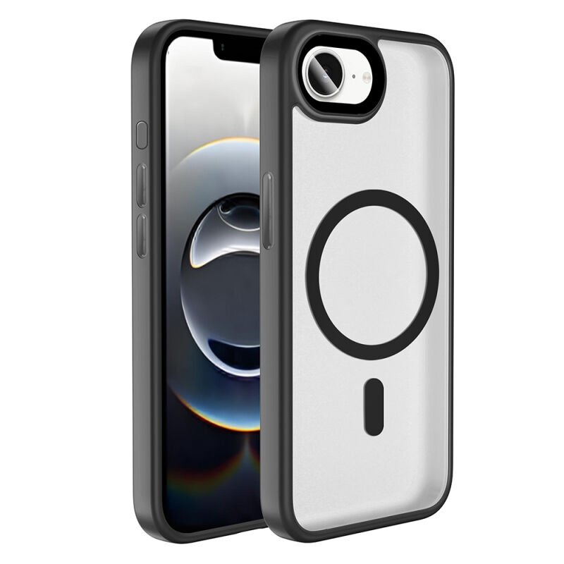 iPhone 16E Kılıf Mat Arka Yüzey Wireless Şarj Özellikli Zore Flet M-safe Kılıf Lacivert