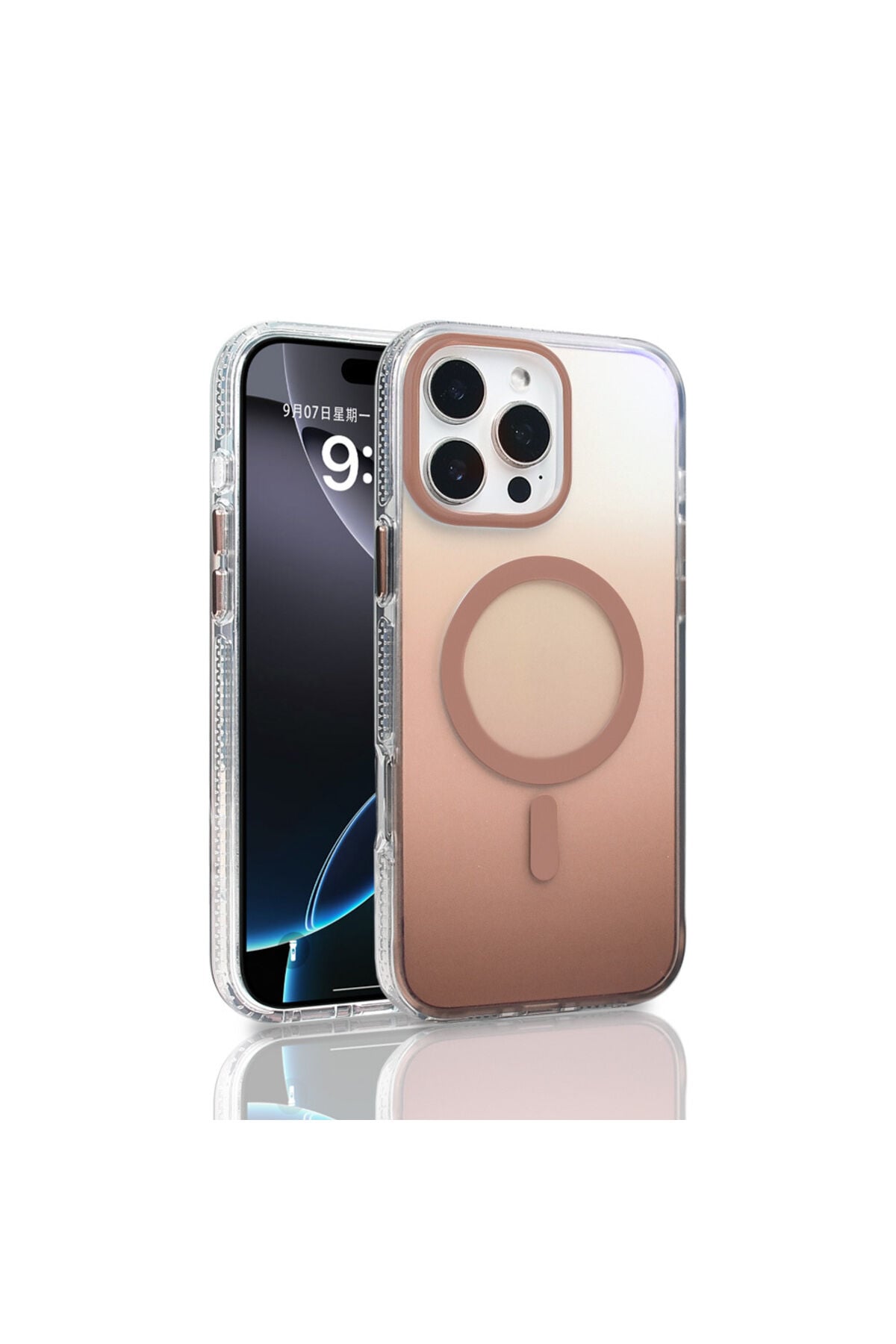 iPhone 16 Pro Max Kılıf M-safe Şarj Özellikli Transparan Renk Geçişli Zore Toros Kapak - Siyah Altın