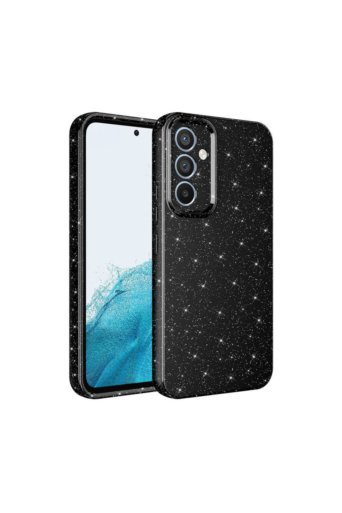 Galaxy S24 Kılıf Kamera Korumalı Simli Lüks BSAY Koton Kapak - Lila Siyah