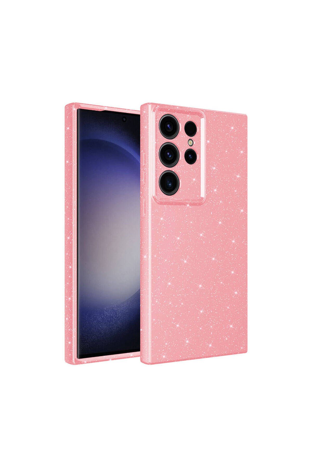 Galaxy S24 Ultra Kılıf Kamera Korumalı Simli Lüks BSAY Koton Kapak - Pembe Koyu Pembe