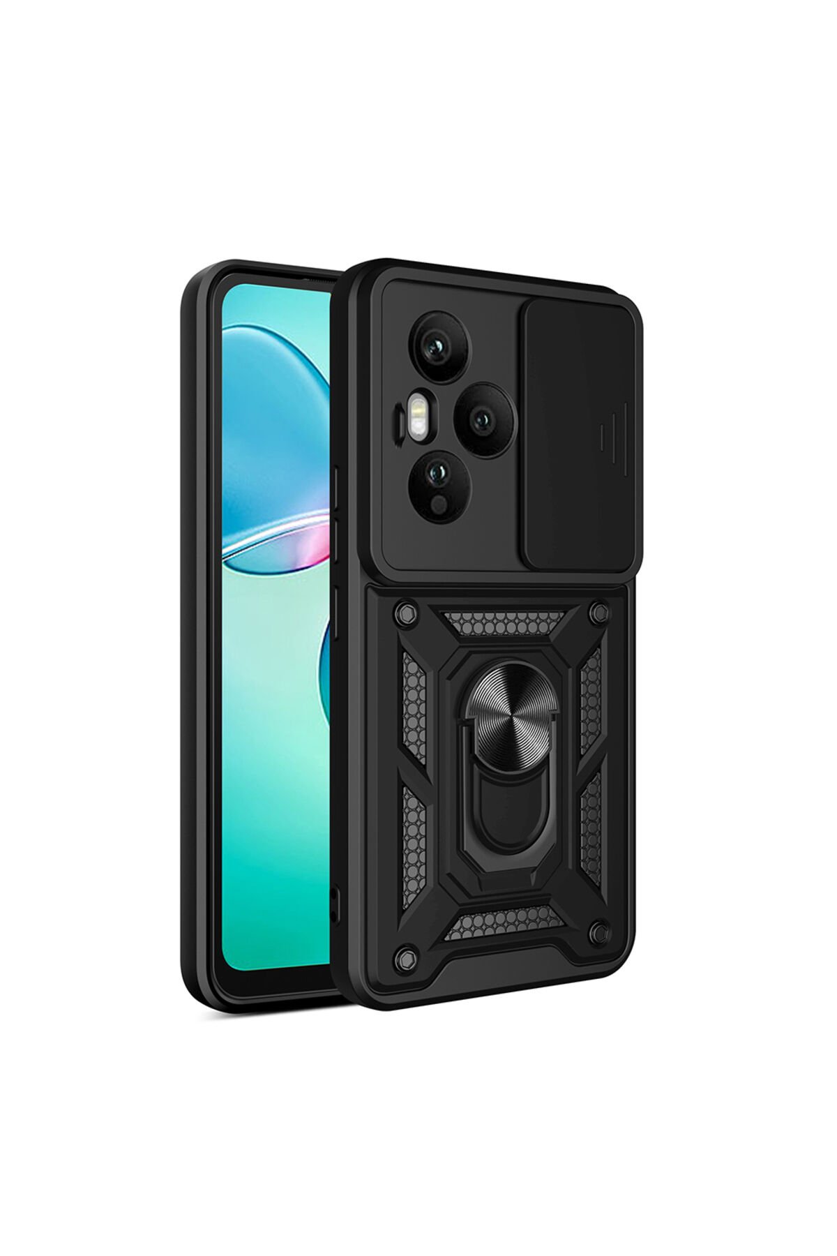 Honor 400 Pro Kılıf Magnetik Standlı Kamera Korumalı BSAY Sürgülü Vega Kapak - Siyah