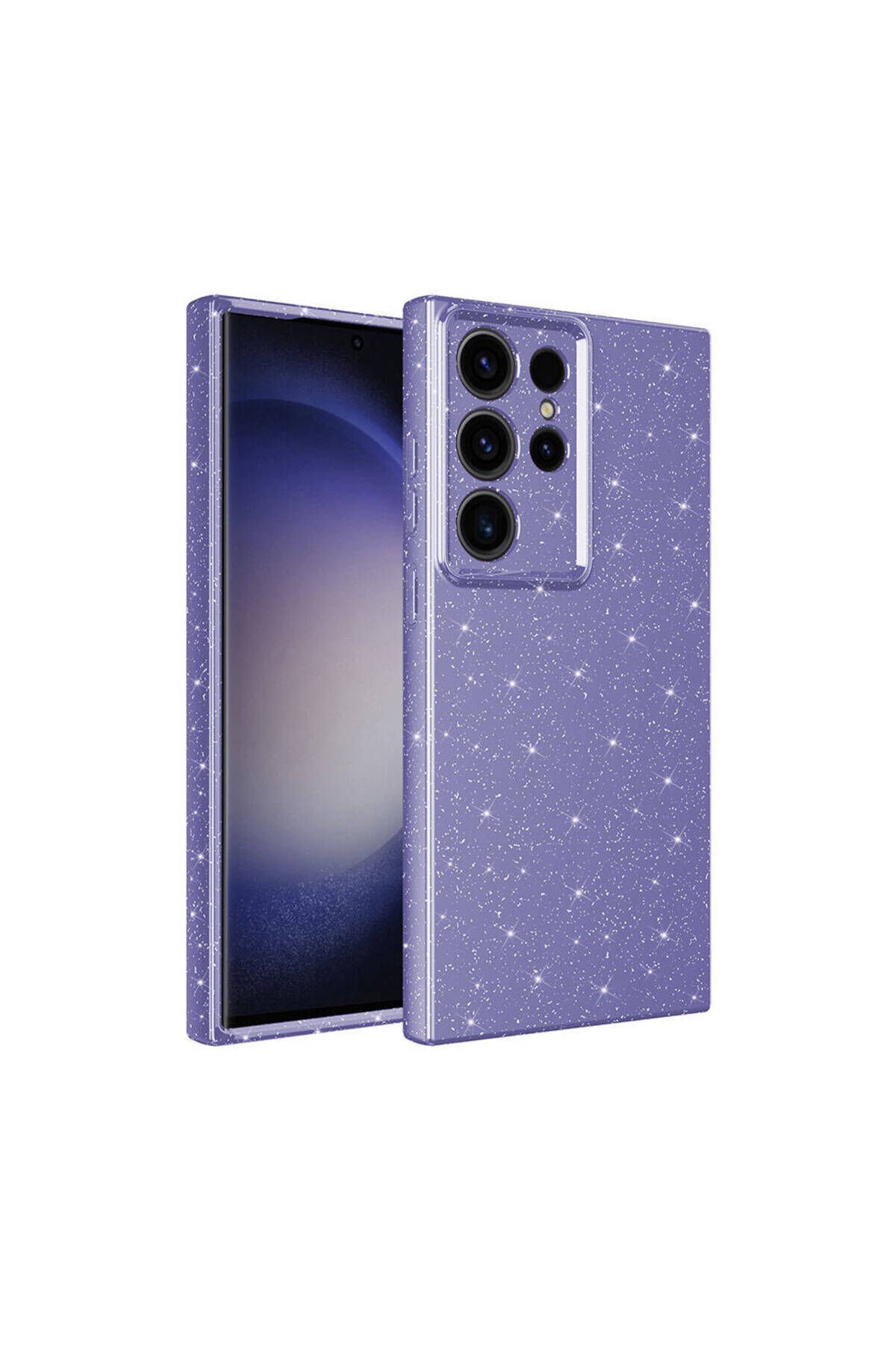 Galaxy S24 Ultra Kılıf Kamera Korumalı Simli Lüks BSAY Koton Kapak - Pembe Koyu Mor