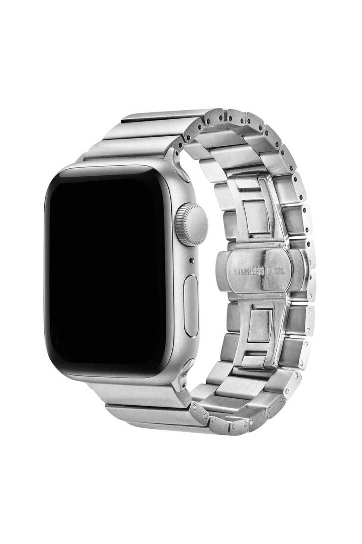 Watch Ultra 49mm Kordon Uyumlu KRD-41 Metal Strap Kayış BSAY- Gümüş Gümüş