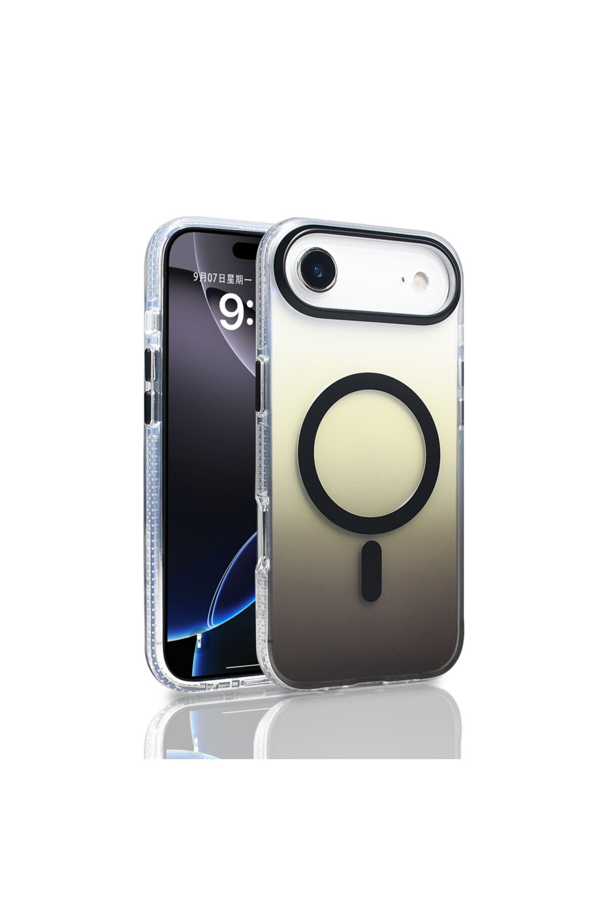 iPhone 17 Air Kılıf M-safe Şarj Özellikli Transparan Renk Geçişli Toros Kapak - Gri Siyah