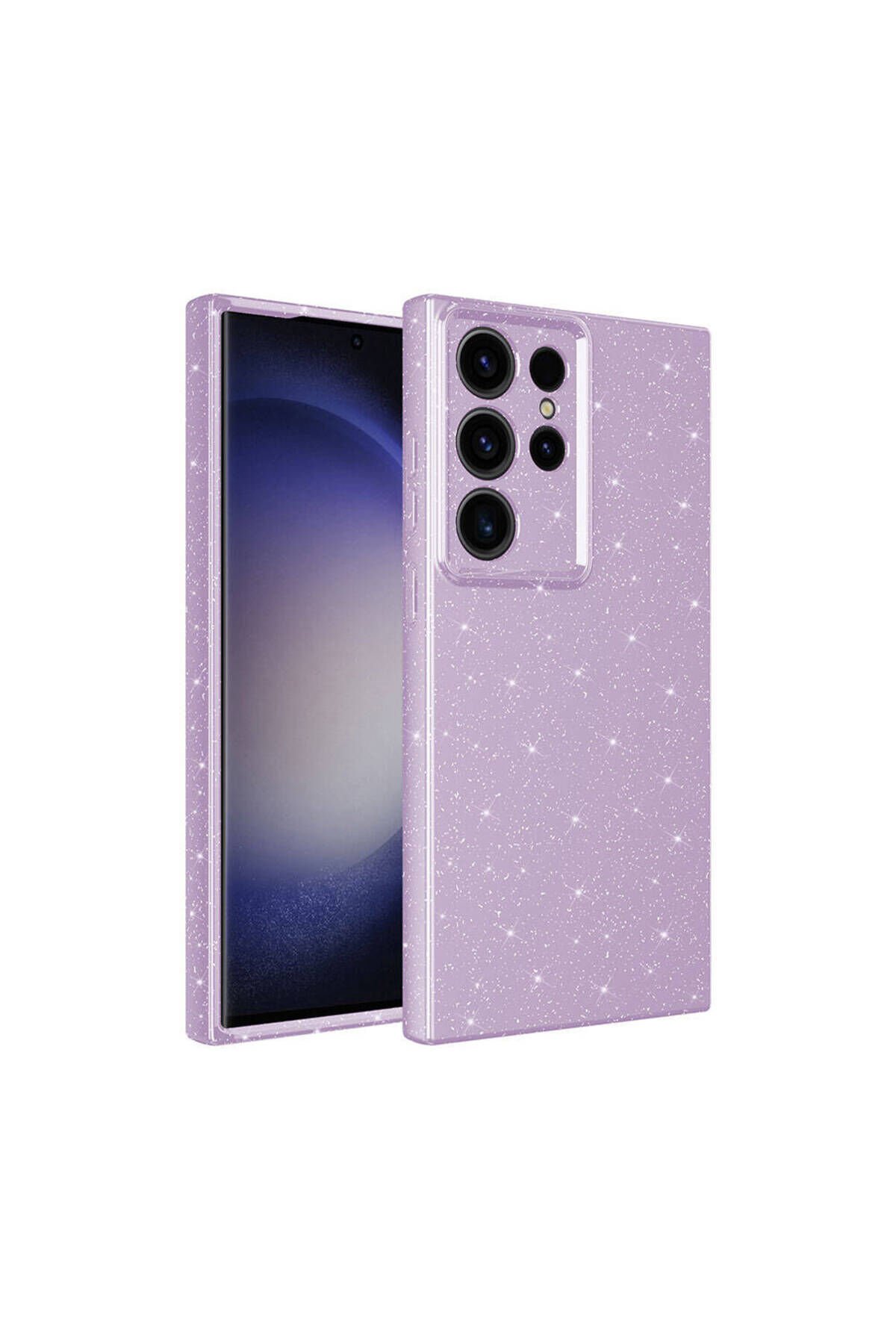 Galaxy S24 Ultra Kılıf Kamera Korumalı Simli Lüks BSAY Koton Kapak - Pembe Koyu Lila