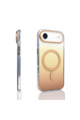 iPhone 17 Air Kılıf M-safe Şarj Özellikli Transparan Renk Geçişli Toros Kapak - Gri Pembe