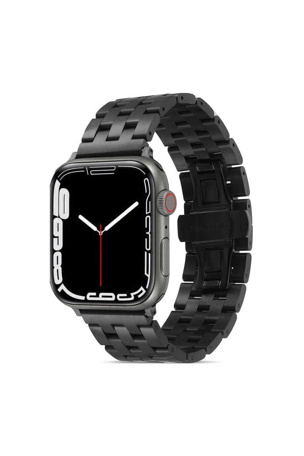 Watch Ultra 49mm Kordon Uyumlu KRD-20 Metal Strap Kayış BSAY- Siyah Siyah