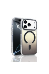 iPhone 17 Pro Kılıf M-safe Şarj Özellikli Transparan Renk Geçişli Zore Toros Kapak - Siyah Turuncu