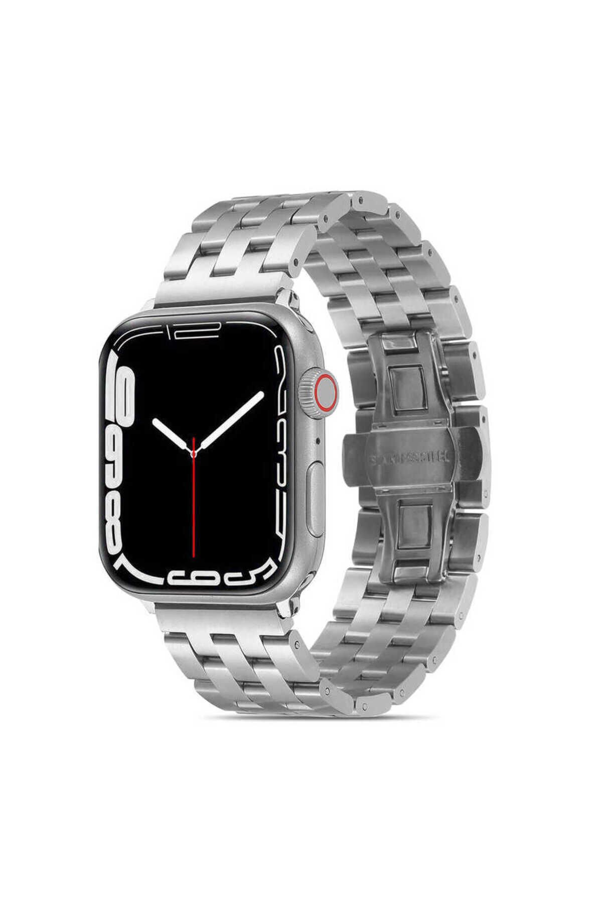 Watch Ultra 49mm Kordon Uyumlu KRD-20 Metal Strap Kayış BSAY- Siyah Gümüş