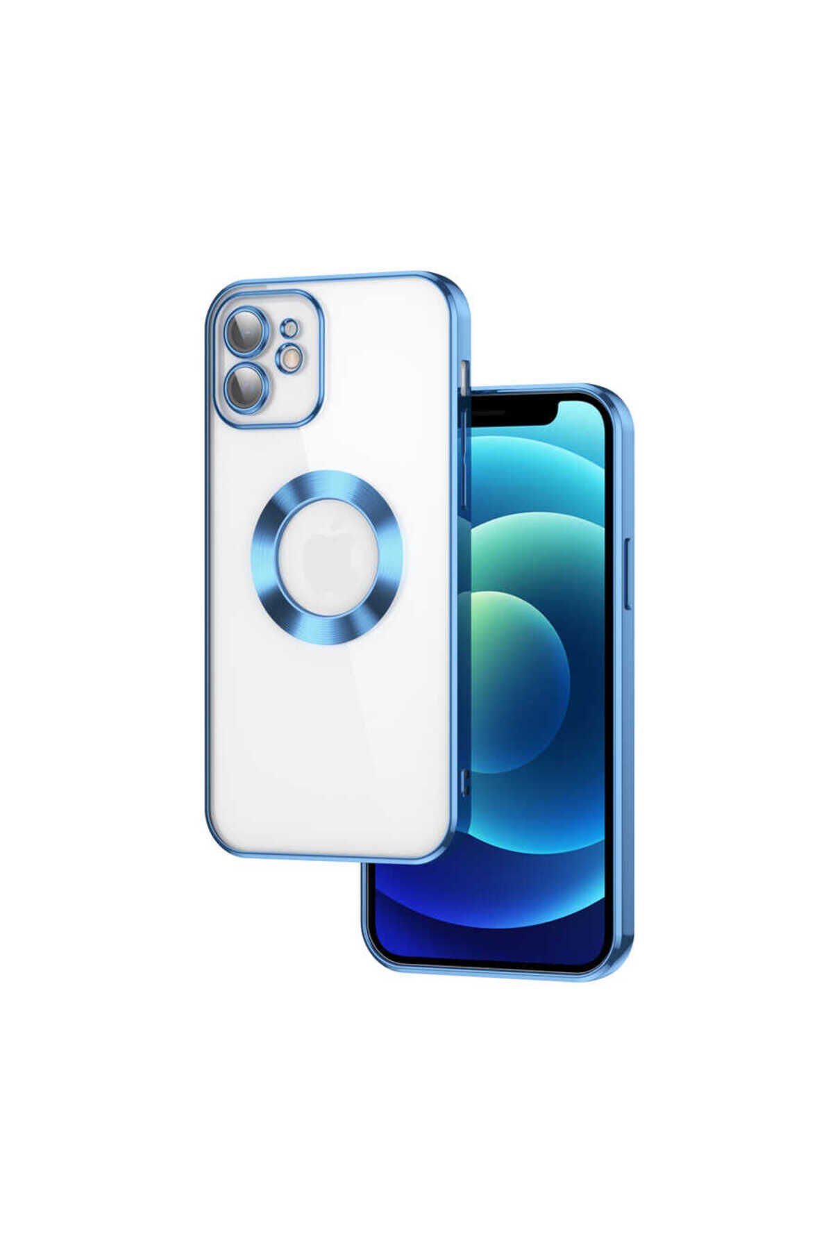 iPhone 11 Uyumlu Kamera Korumalı Logo Gösteren BSAY Omega Kılıf-Gümüş Mavi Açık