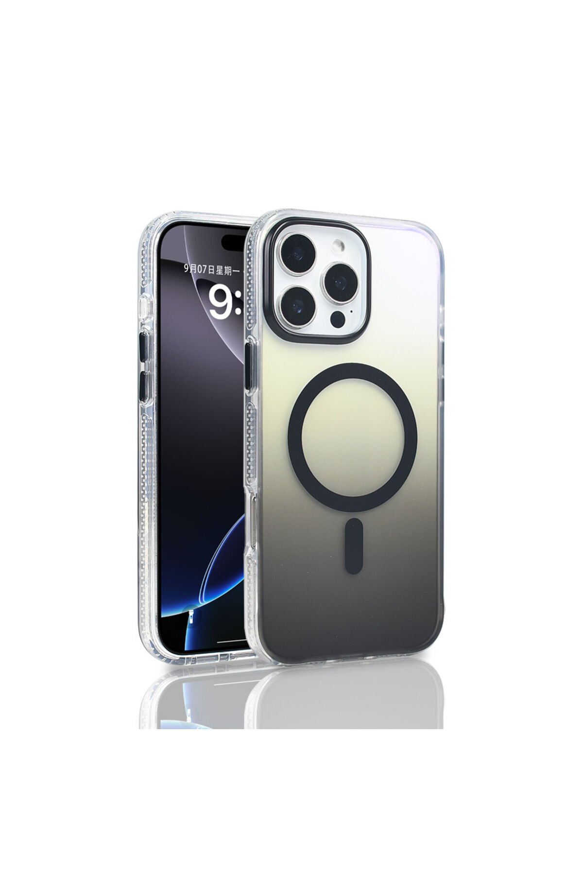 iPhone 16 Pro Max Kılıf M-safe Şarj Özellikli Transparan Renk Geçişli BSAY Toros Kapak - Siyah Siyah