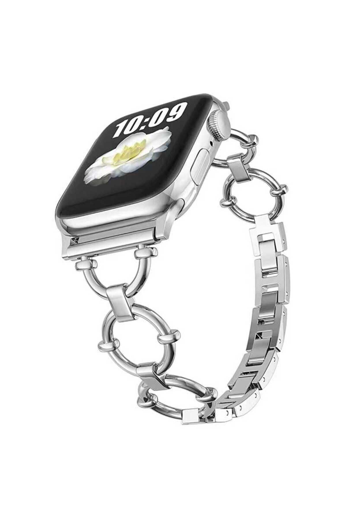 Watch Ultra 49mm Kordon Uyumlu KRD-56 Metal Strap Kayış BSAY- Siyah Gümüş