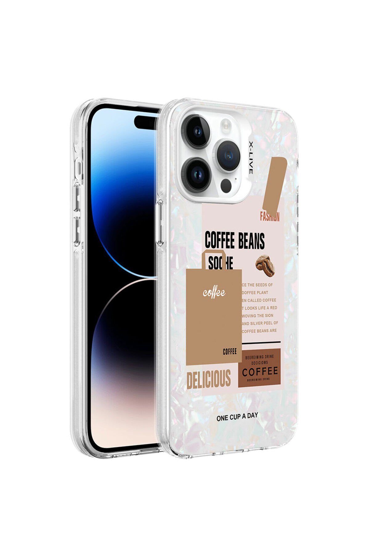 iPhone 14 Pro Uyumlu Mermer Desenli BSAY Marbello Kılıf-Beyaz Kahverengi