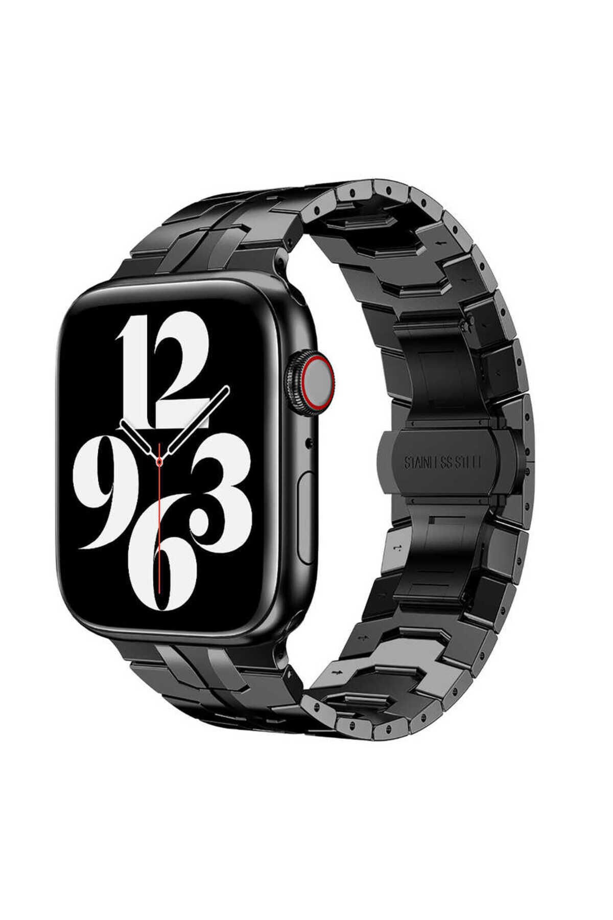 Watch Ultra 49mm Kordon Uyumlu KRD-63 Metal Strap Kayış BSAY- Siyah Siyah