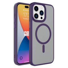 iPhone 15 Pro Max Kılıf Mat Arka Yüzey Wireless Şarj Özellikli Zore Flet M-safe Kılıf Titanyum