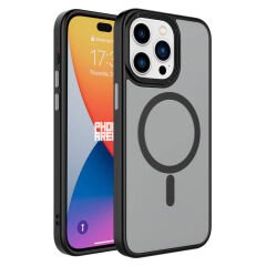 iPhone 15 Pro Max Kılıf Mat Arka Yüzey Wireless Şarj Özellikli Zore Flet M-safe Kılıf Titanyum