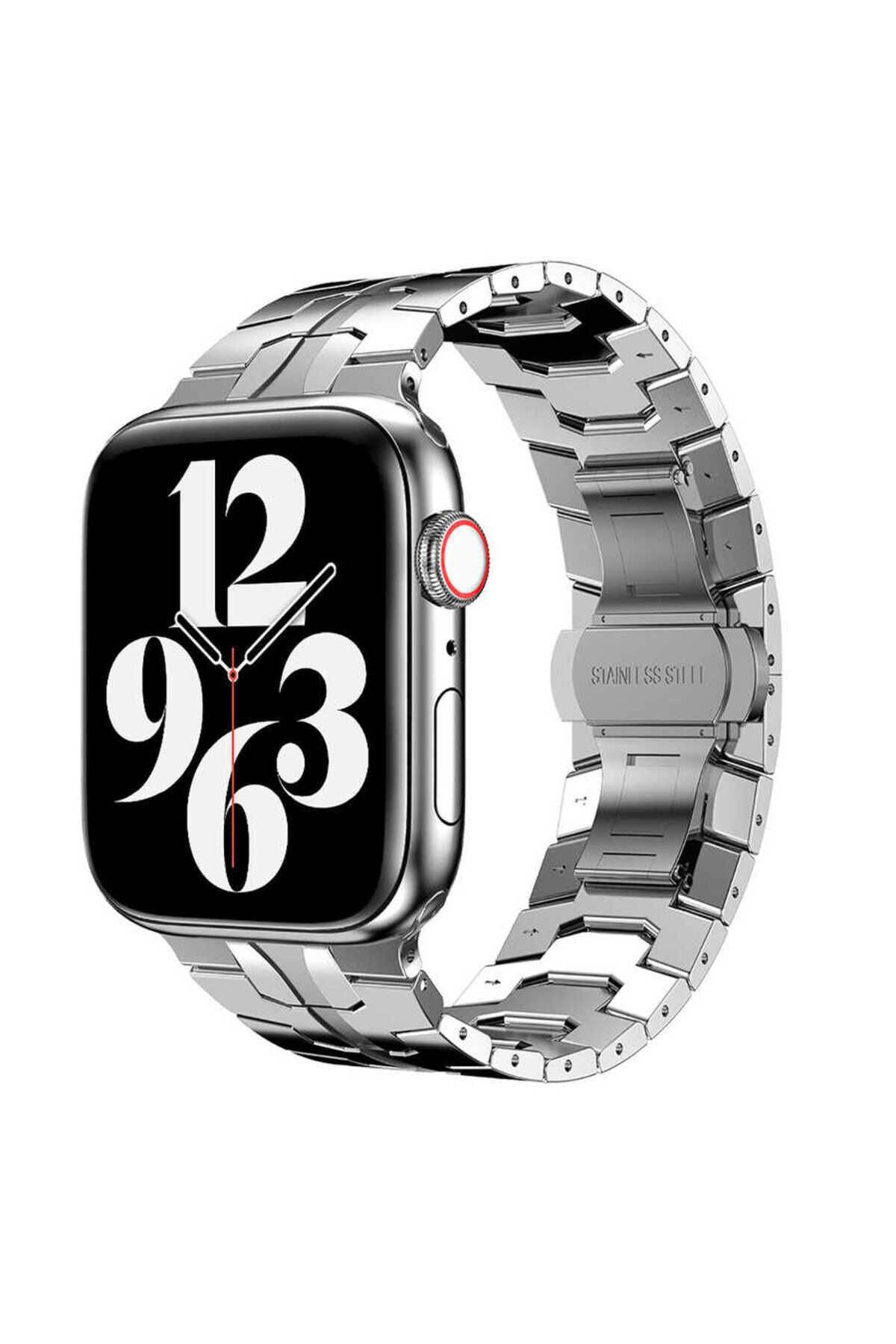 Watch Ultra 49mm Kordon Uyumlu KRD-63 Metal Strap Kayış BSAY- Siyah Gümüş