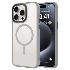 iPhone 15 Pro Max Kılıf Mat Arka Yüzey Wireless Şarj Özellikli Zore Flet M-safe Kılıf Midnight