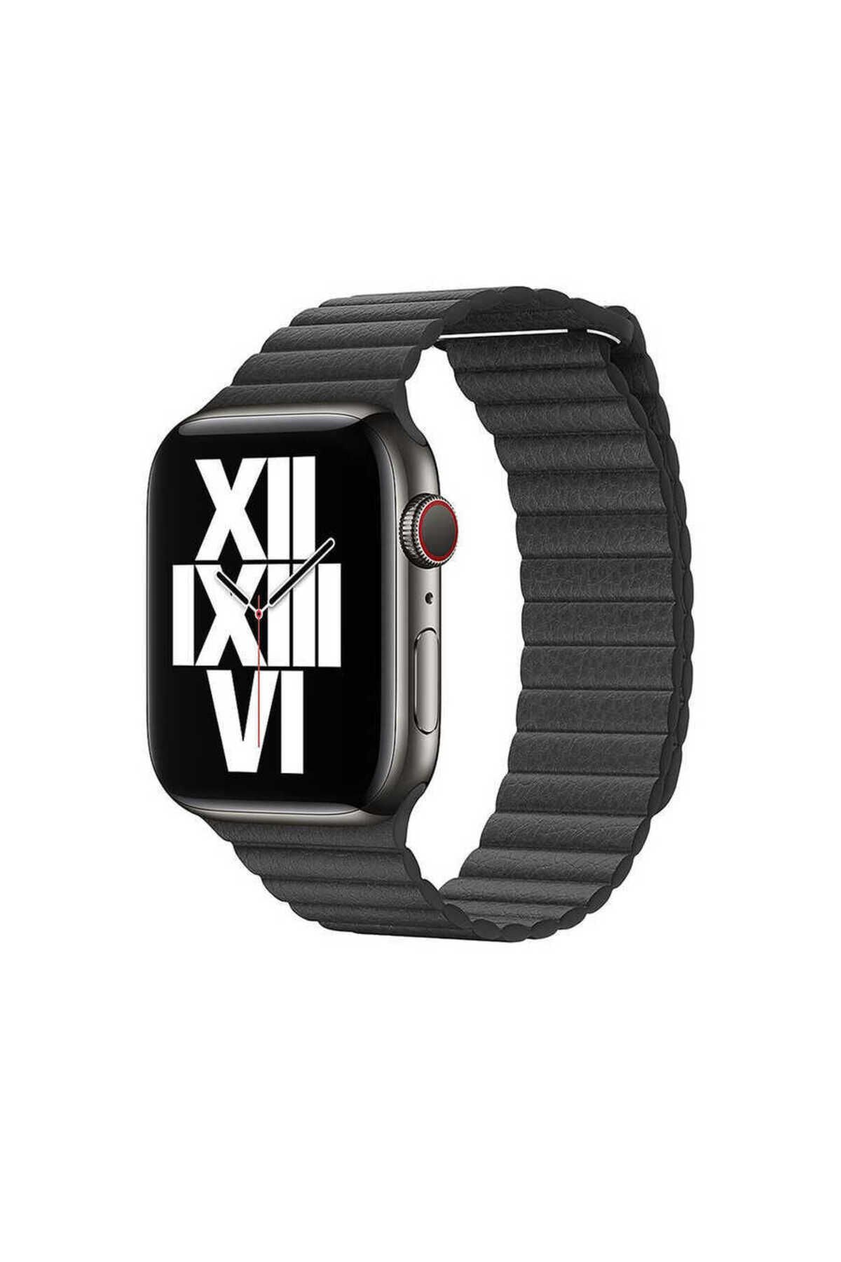 Watch 38mm Uyumlu KRD-09 Deri Lop BSAY Kordon-Pembe Siyah