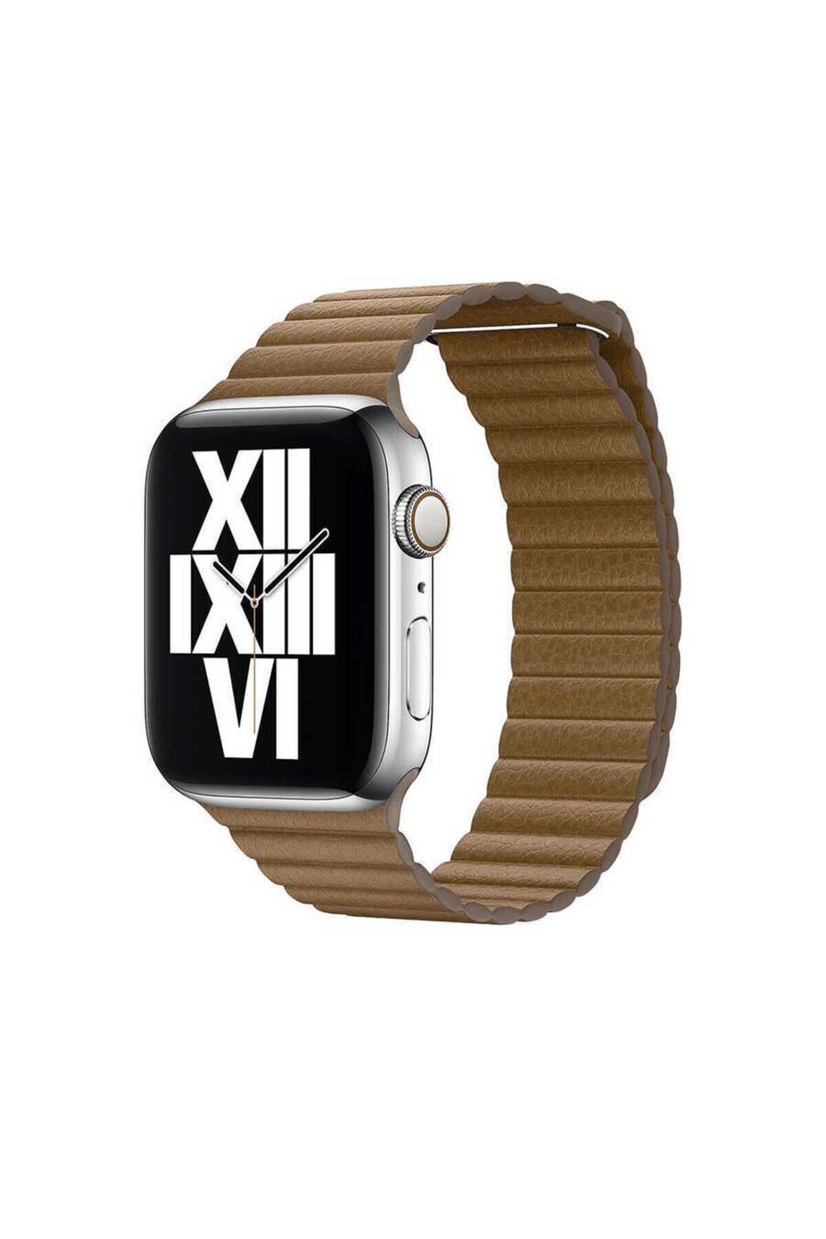 Watch 40mm Uyumlu KRD-09 Deri Lop BSAY Kordon-Kahverengi Kahverengi