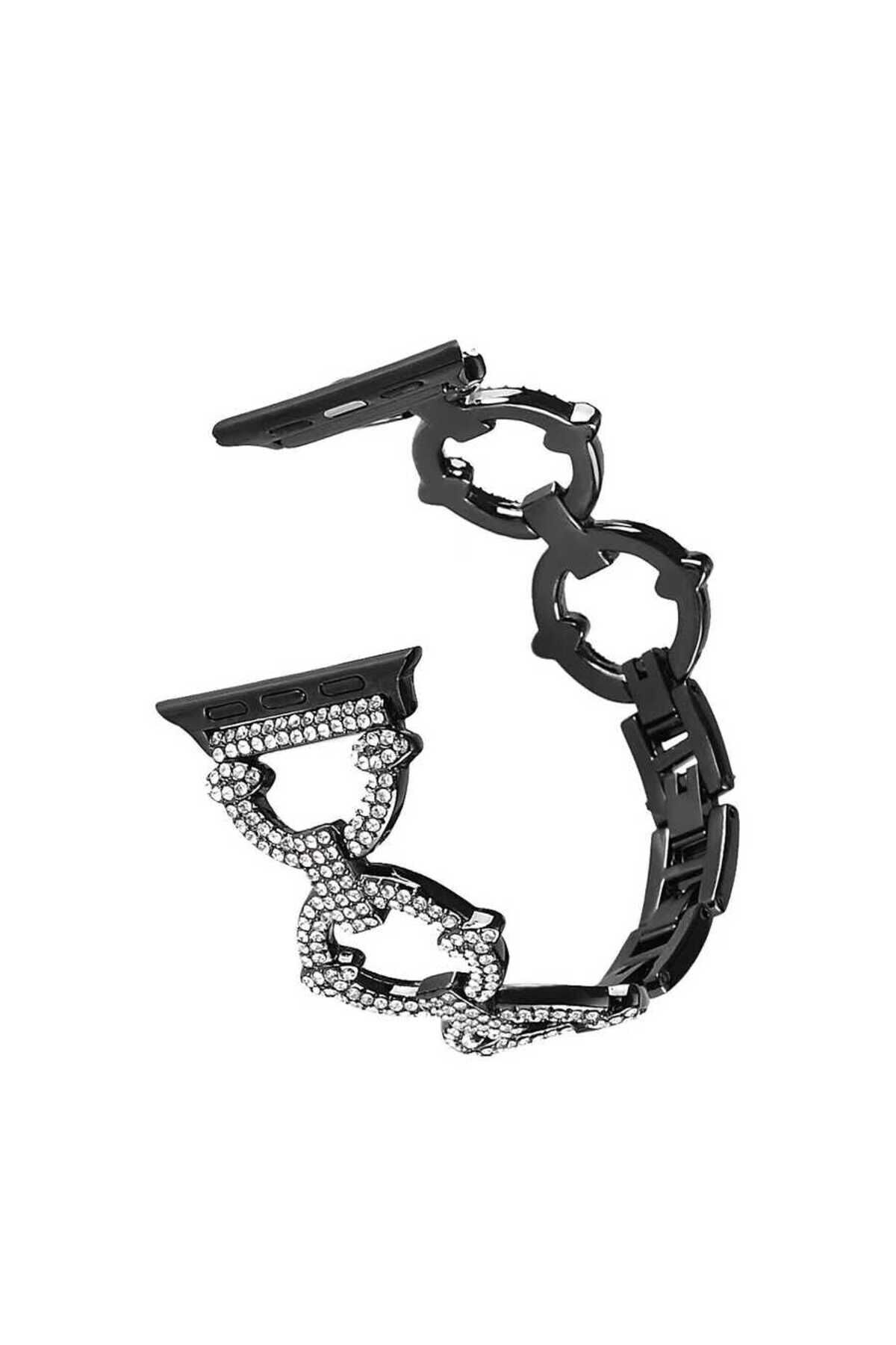 Watch Ultra 49mm Kordon Uyumlu KRD-57 Metal Strap Kayış BSAY- Siyah Siyah
