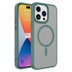 iPhone 15 Pro Kılıf Mat Arka Yüzey Wireless Şarj Özellikli Zore Flet M-safe Kılıf Mavi