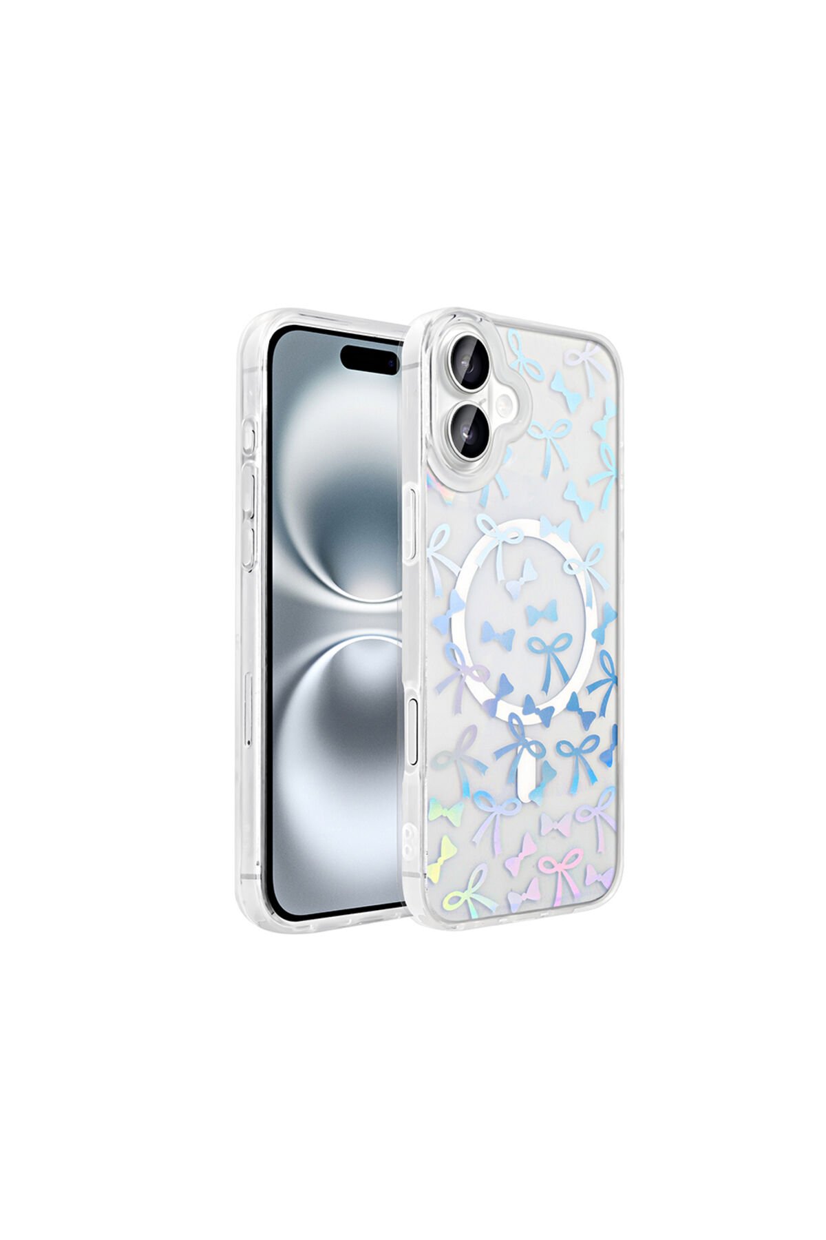 iPhone 16 Plus Kılıf M-Safe Şarj Özellikli Şeffaf BSAY Folk Sert Kapak - Fiyonk