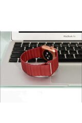 Watch 40mm Uyumlu KRD-09 Deri Lop BSAY Kordon-Kahverengi Kırmızı