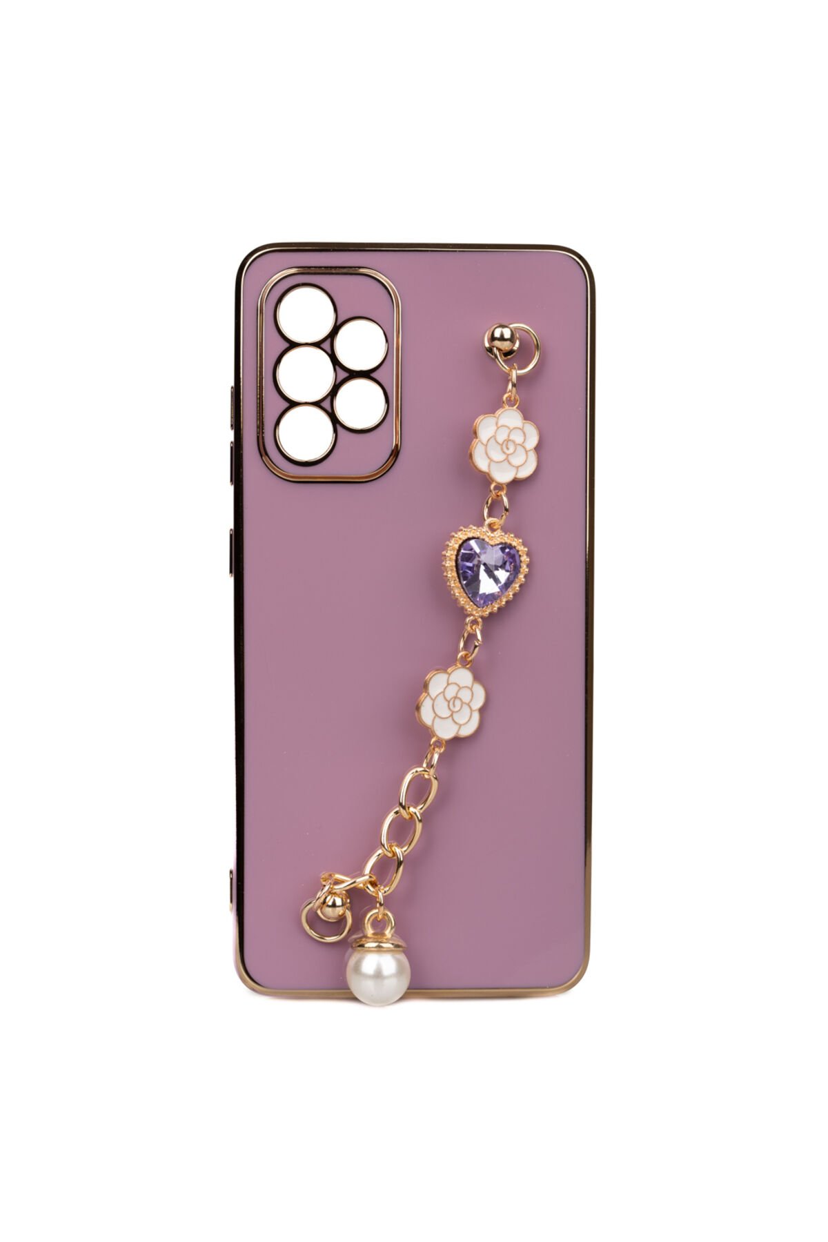 Galaxy A52 Kılıf El Tutamaçlı Kamera Korumalı BSAY Taka Silikon Kapak - Mor Mor