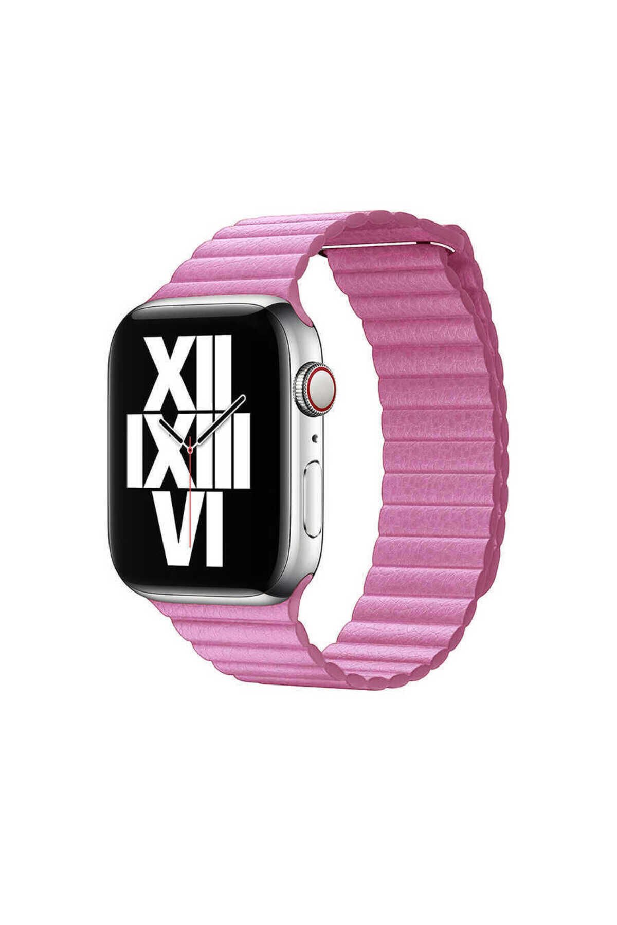 Watch 40mm Uyumlu KRD-09 Deri Lop BSAY Kordon-Kahverengi Pembe