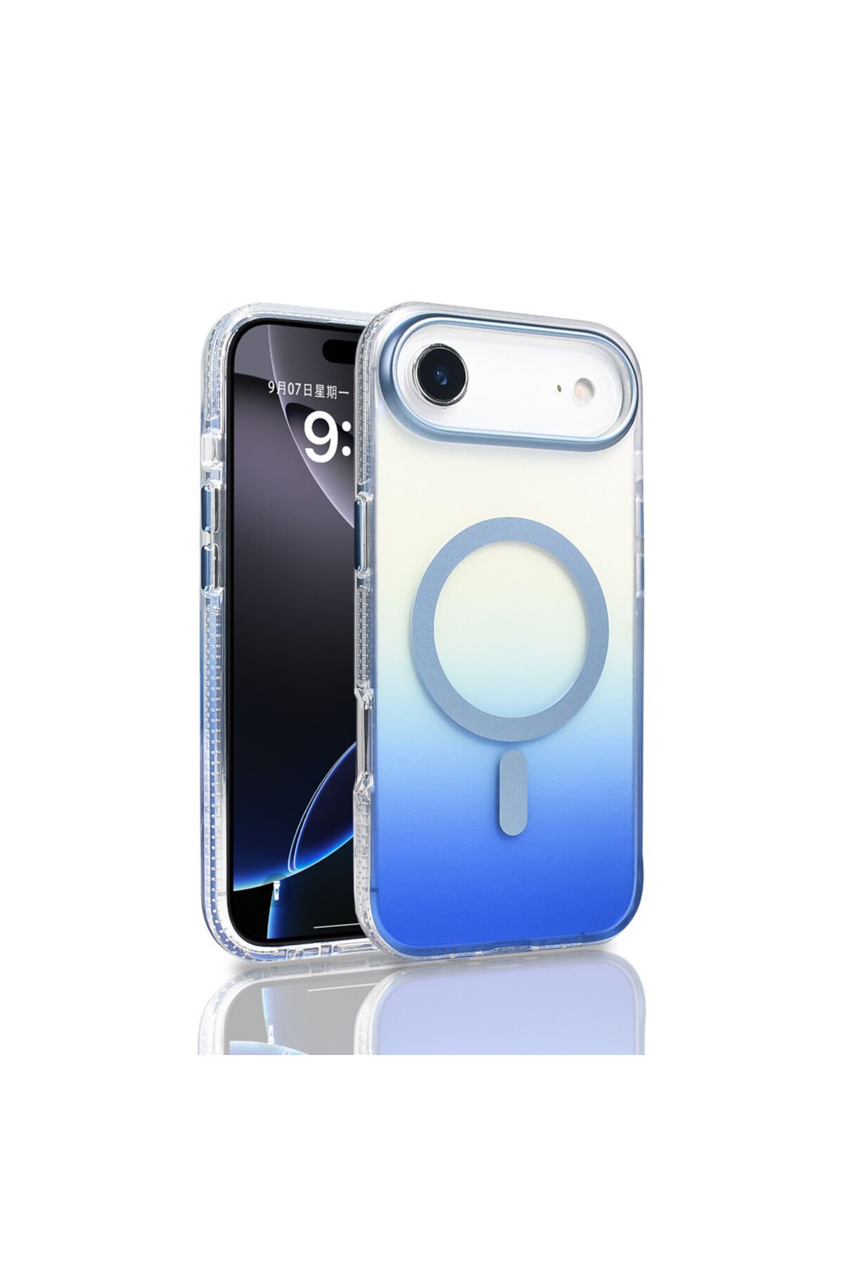 iPhone 17 Air Kılıf M-safe Şarj Özellikli Transparan Renk Geçişli BSAY Toros Kapak - Gri Mavi