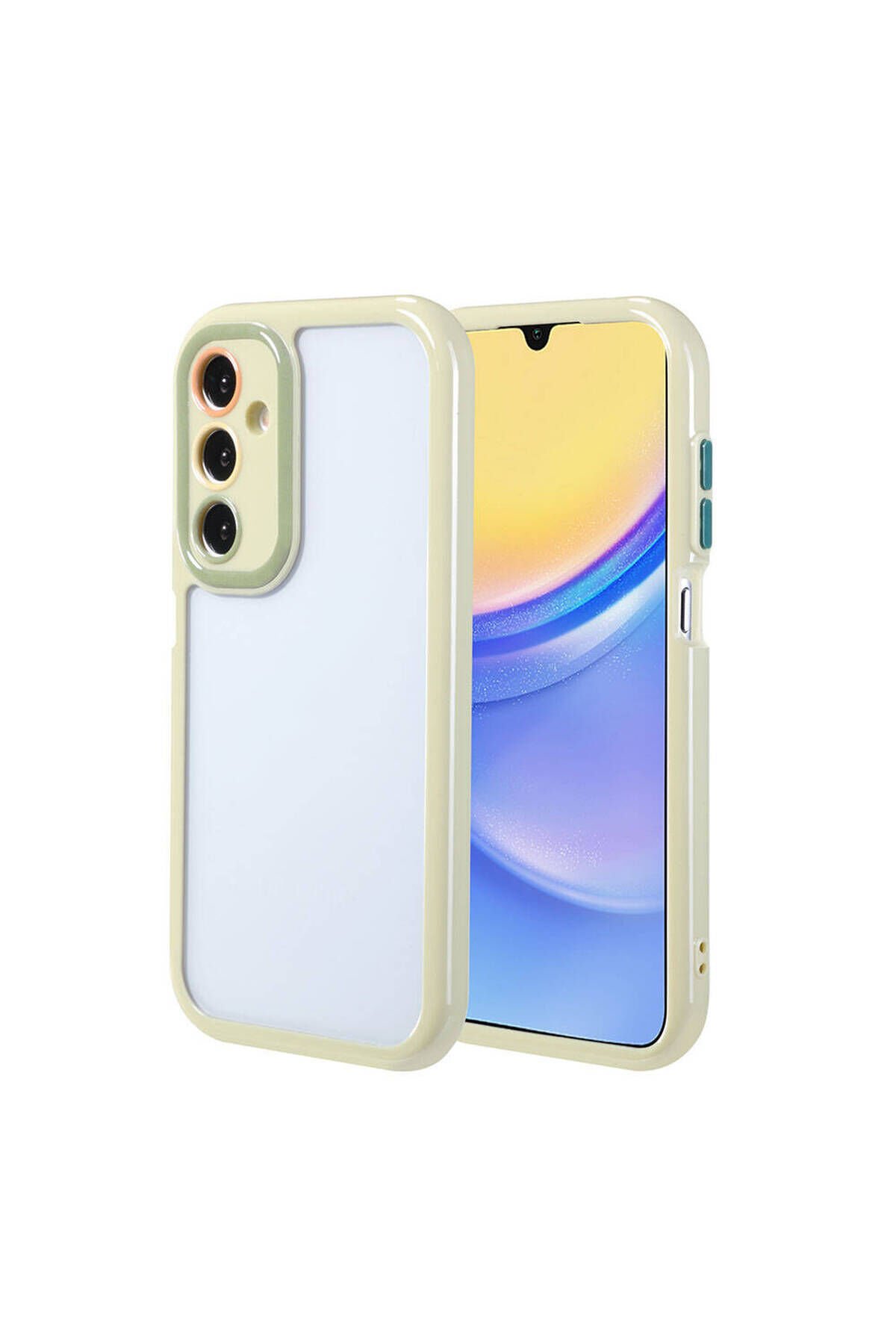Galaxy A15 Kılıf Kamera Korumalı Renkli Kenar ve Çerçeve Tasarımlı BSAY Vitamin Kapak-Yeşil Yeşil