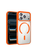 iPhone 17 Pro Kılıf M-safe Wireless Şarj Özellikli Silikon Zore Ege Kapak - Gri Turuncu